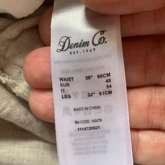 DENIM & CO. NWOT. 100% Linen. Light tan/sand color. W38/L32. Slim. - Picture 6 of 9